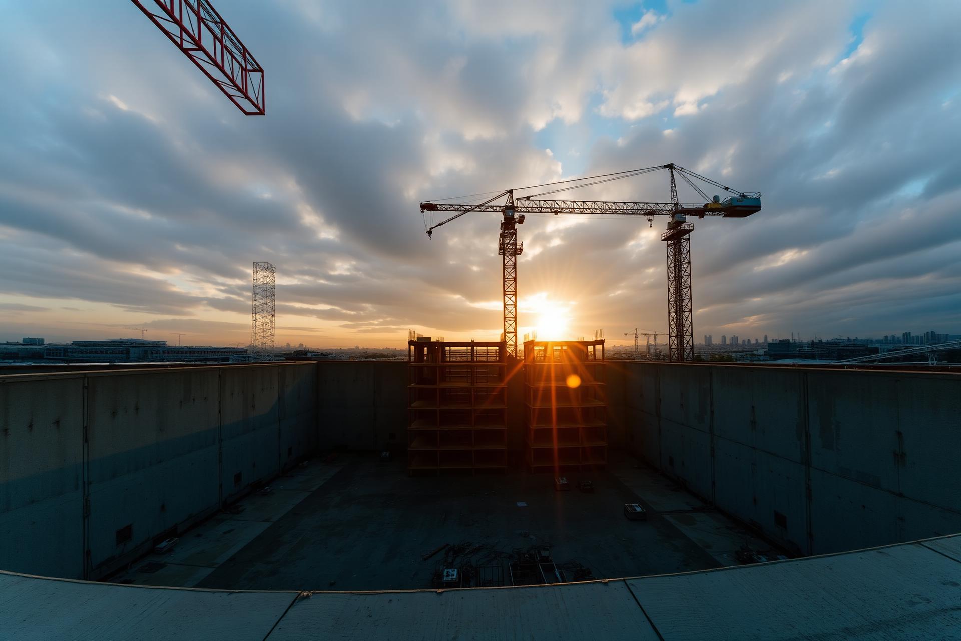 Construction site at golden hour